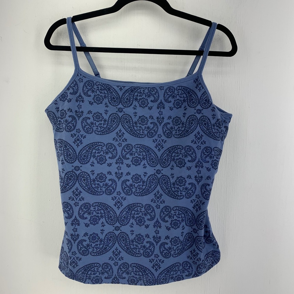 Faded Glory Blue Paisley Glitter Cami Tank Top Built-In Bra 18W/20W Y2K Boho